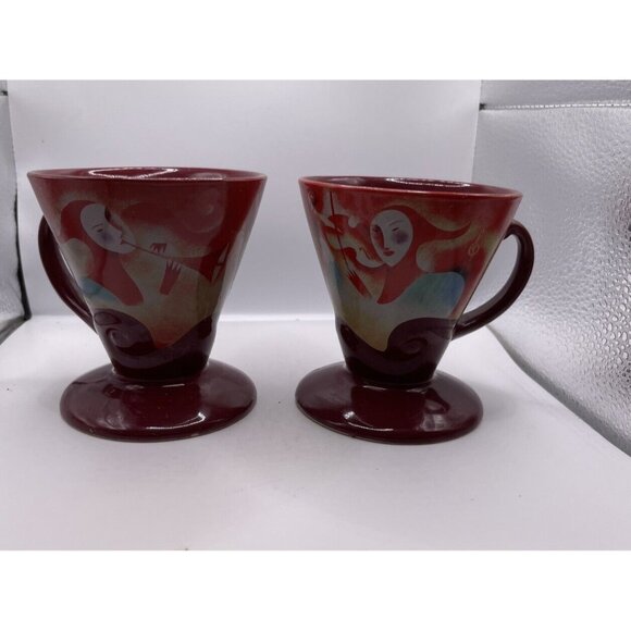 Jazzy Jesters Liqueur Expresso Cup 2 Burgandy Joker Mugs Linda Frichtel 1999 3" - Picture 2 of 8